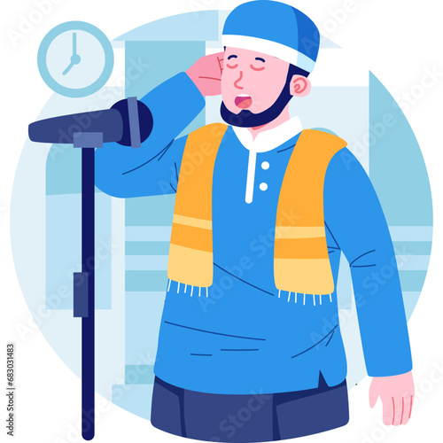 A dignified Muslim man vector character, exuding strength and grace in traditional Islamic attire, reflecting the values of faith, resilience, and cultural richness