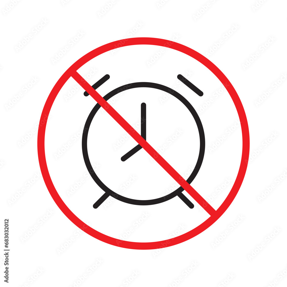 Forbidden clock vector icon. Warning, caution, attention, restriction, label, ban, danger. No alarm clock flat sign design pictogram symbol. No clock icon Forbidden clock vector icon. Warning, caution, attention, restriction, label, ban, danger. No alarm clock flat sign design pictogram symbol. No clock icon