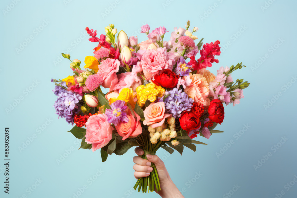 Naklejka premium Person holding a bouquet of flowers in the hand