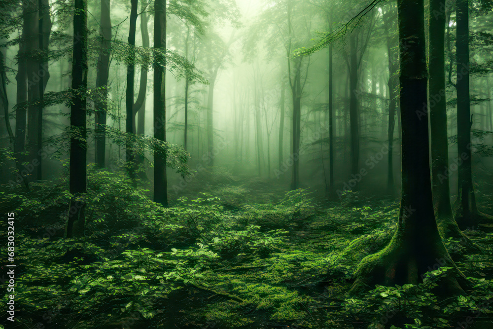 Misty forest in the morning Misty forest in the morning