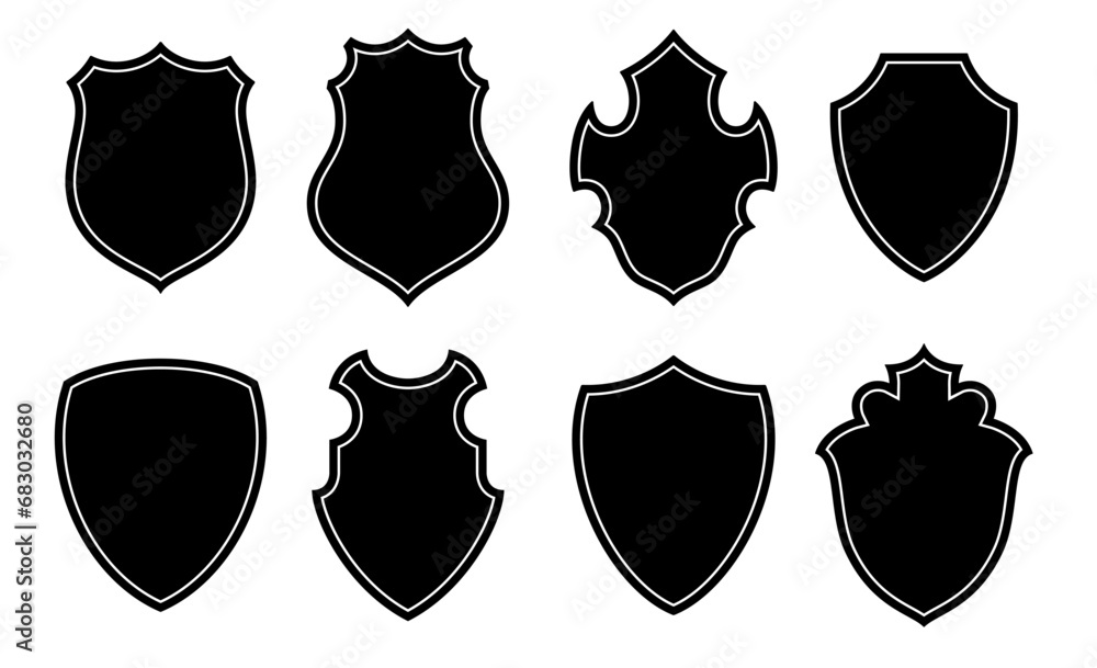Shield icon, heraldic shields, security black labels logo. Knight award, medieval royal vintage badges design frame isolated vector. Protect silhouette element set shapes . Modern Minimalist Shield Shield icon, heraldic shields, security black labels logo. Knight award, medieval royal vintage badges design frame isolated vector. Protect silhouette element set shapes . Modern Minimalist Shield