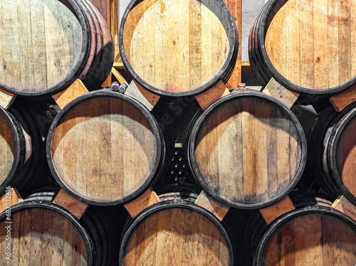 Wine barrels, winery, aging process in wooden containers © valiantsin