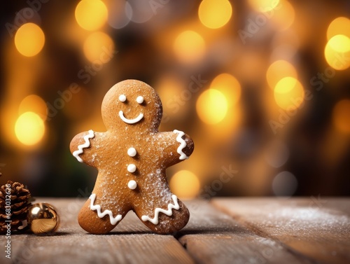 Gingerbread on Wooden Table Festive Background