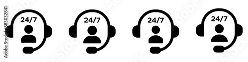 twenty four seven service vector icons. Headphone and people icon with text twenty four seven vector signs collection