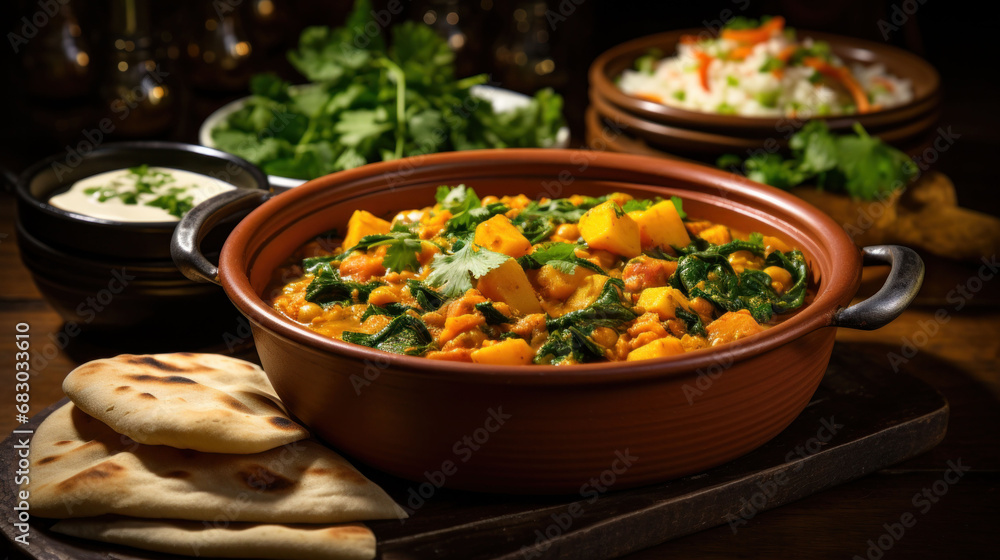 Hearty sweet potato curry beautifully garnished with fresh herbs, a delightful and satisfying vegetarian dish. Hearty sweet potato curry beautifully garnished with fresh herbs, a delightful and satisfying vegetarian dish.