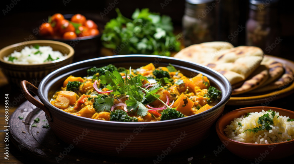 Savory sweet potato curry richly spiced, garnished with cilantro, served as a warming and hearty main dish. Savory sweet potato curry richly spiced, garnished with cilantro, served as a warming and hearty main dish.