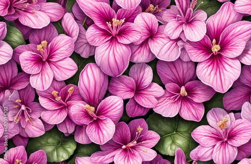Seamless pattern of vector style pink flowers. Generative ai © designermetin