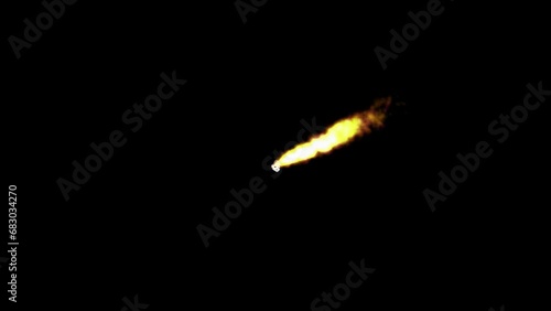 Asteroid With Fire Animation On Black Background. Metroid Flying Deep Space Over Alpha Channel. A Single Meteor Flying On Deep Space Over Black Bg photo