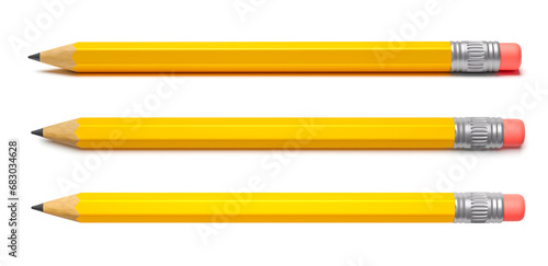 Set of yellow pencils isolated on a white background. 3d render