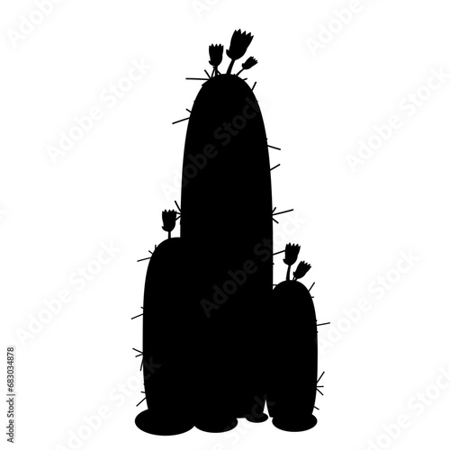 Silhouette,doodle of a blooming cactus.Vector graphics.