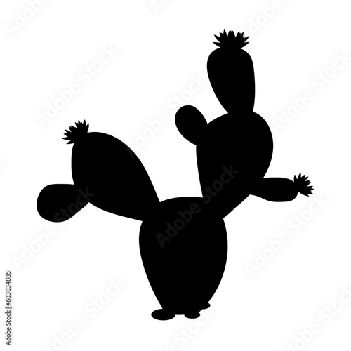 Silhouette,doodle of a blooming cactus.Vector graphics.