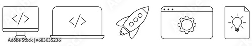 Set of new product development icons. Software development and IT operations set symbols. Vector illustration