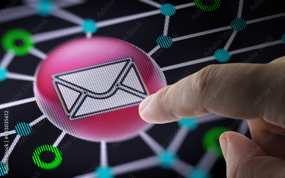 The e-mail icon in the screen. 3D illustration. The e-mail icon in the screen. 3D illustration.