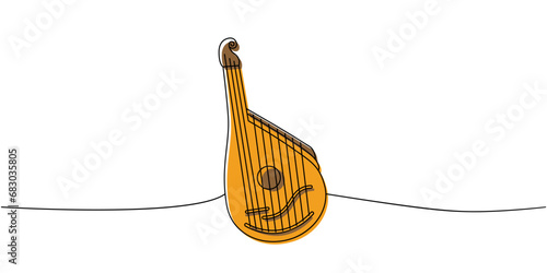 Bandura, string instrument one line colored continuous drawing. Musical instruments continuous one line illustration. Vector linear illustration.