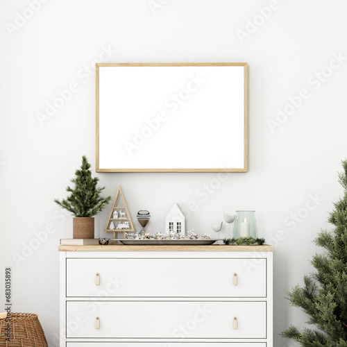 Christmas frame mockup in living room 