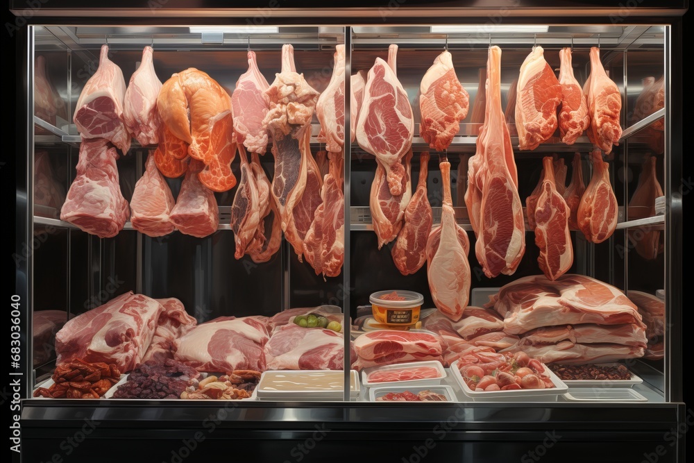 Delicious Fresh Meat, Flavorsome Poultry, Tender Beef and Juicy Pork on Display in Shop Window
