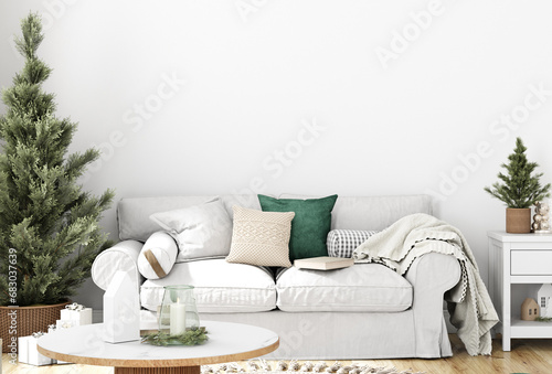 White wall interior Christmas in living room