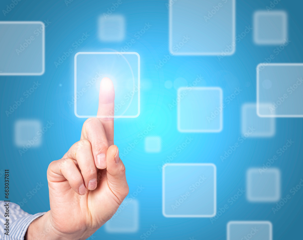 Finger touching, clicking button in cyberspace. Abstract modern technology concept Finger touching, clicking button in cyberspace. Abstract modern technology concept