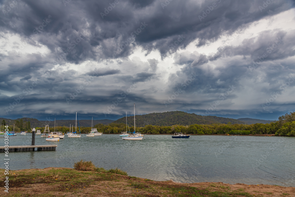 Storm front and shelf cloud at the waterfront