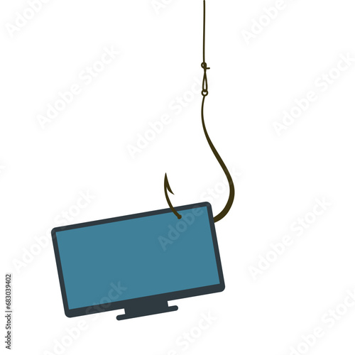 The TV is hanging on a fishing hook