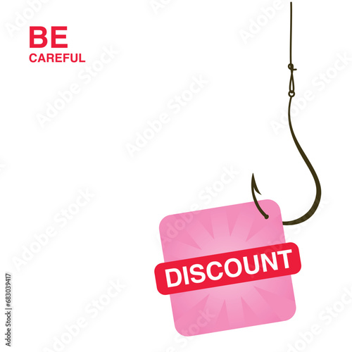 Promotional discount hanging on a fishing hook