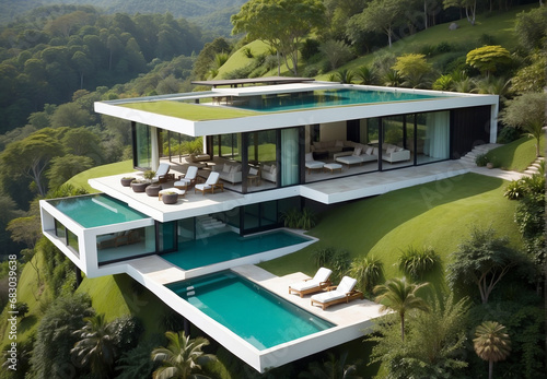 modern villa with swimming pool  on the hillside