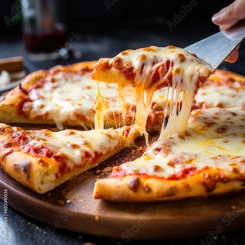 A pizza being sliced with a sharp cutter, emphasizing the crispy texture of t...