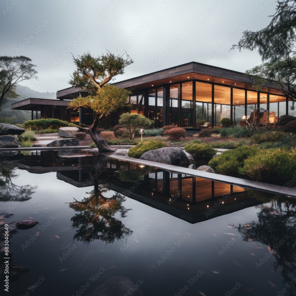 modern building set against a backdrop of natural beauty modern building set against a backdrop of natural beauty