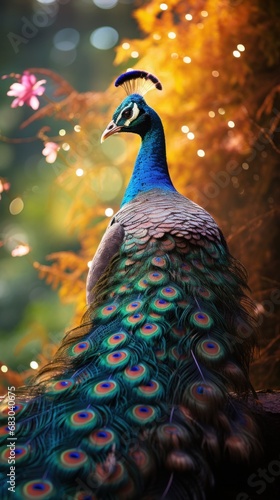 Wallpaper Mural A regal peacock strutting through the forest, its iridescent feathers shimmering in the sunlight Torontodigital.ca