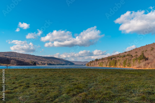 Quaker lake NY, mountain valley landscape late fall weather, sunny windy day © Stock fresh 