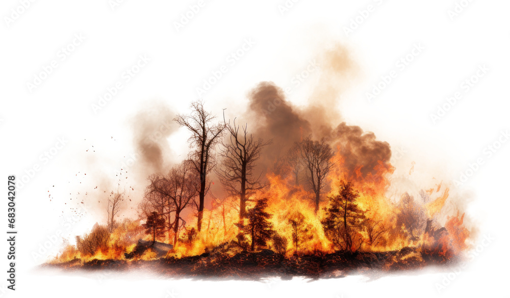Forest Fire Natural Disaster Isolated on Transparent