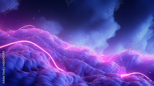 3D Rendered Neon Glow Abstract Backgrounds: Magenta Tones, Dynamic Ribbons, Virtual Clouds & Glowing Geometric Shapes in Dark Settings for Futuristic, Energy-Themed Wallpapers - generativ ai