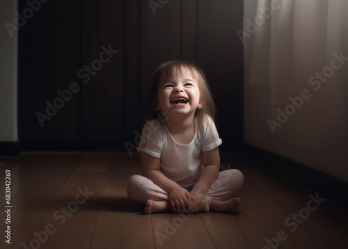 Portrait of a little girl laughing. Copyspace. Generation AI