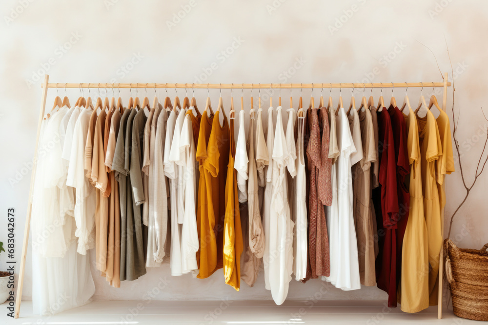 Shopping clothes retail wardrobe closet fashionable garment rack wear store dress