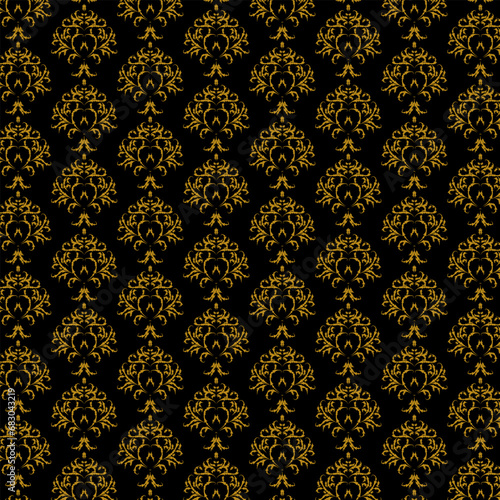 Damask gold seamless pattern on black background classic floral