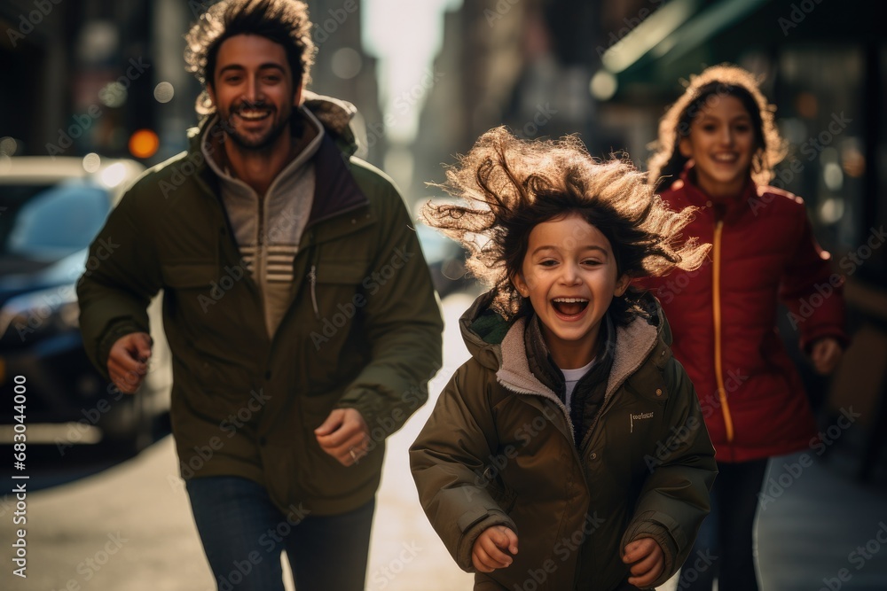 Joyful Family Moment: Urban Adventure with Smiling Children Joyful Family Moment: Urban Adventure with Smiling Children