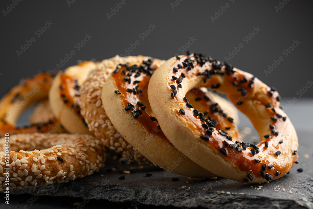 Turkish snack kandil bagel on black background