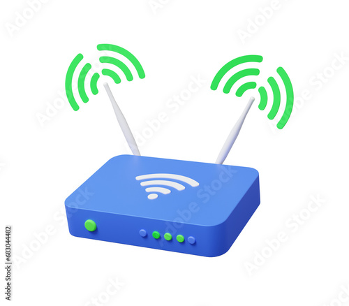 Obraz na płótnie Internet wifi switch router 3D icon technology digital wireless modem hotspot antennas network. download, upload global signal connection concept. minimal cartoon style. 3d render. illustration
