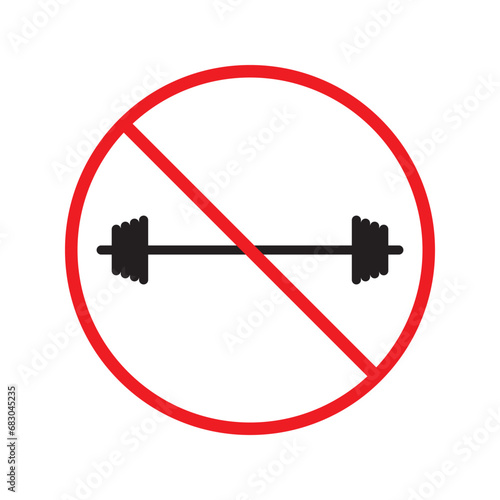 Forbidden barbell vector icon. Warning, caution, attention, restriction, label, ban, danger. No barbell flat sign design pictogram symbol. No barbell icon UX UI icon