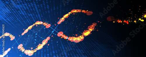 Abstract DNA technology. Science medical concept. Futuristic background.  Wireframe molecules structure