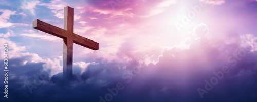 Jesus Christ cross. Easter, resurrection concept. Crucifixion Of Jesus Christ at sunset. photo