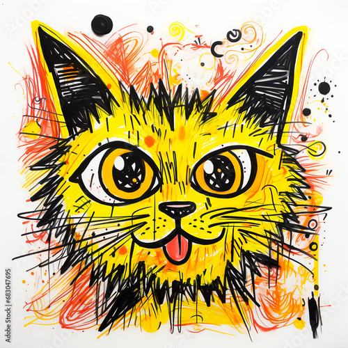 yellow cat head crazy graffiti