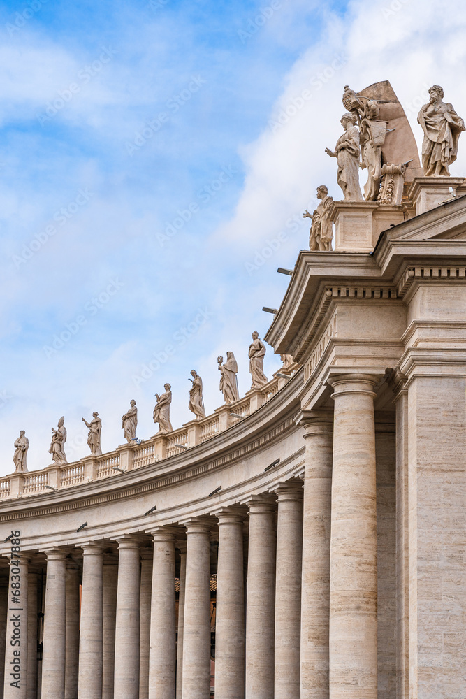 Columns and statues at St. Peter's Basilica in Vaticam, ROme, Lazio region, Italy