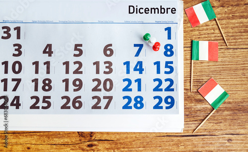 Calendar with the pinned date 08 December .The Immaculate Conception Holiday in Italy photo