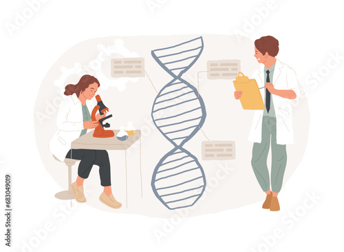 Bioethics isolated concept vector illustration. Medical ethics, biological research, dna, genetic biotechnology, biotech researcher, criminal doctor scientist, lab experiment vector concept.