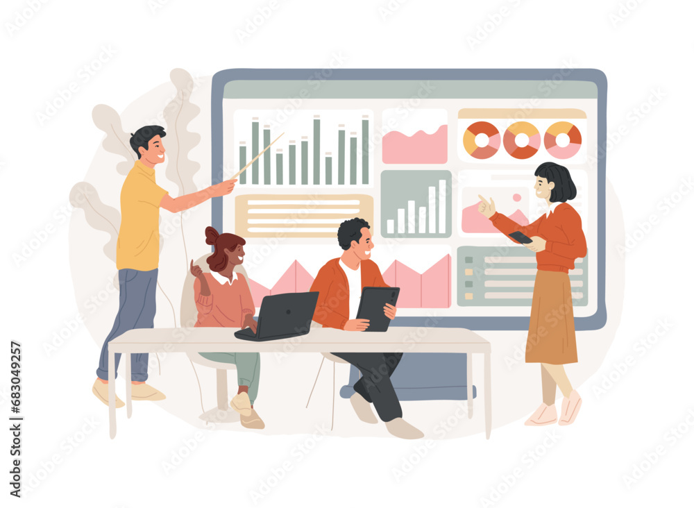 Fototapeta premium Big data conference isolated concept vector illustration. Innovative idea presentation, science meeting, place to join analysts, latest scientific research, learning platform event vector concept.