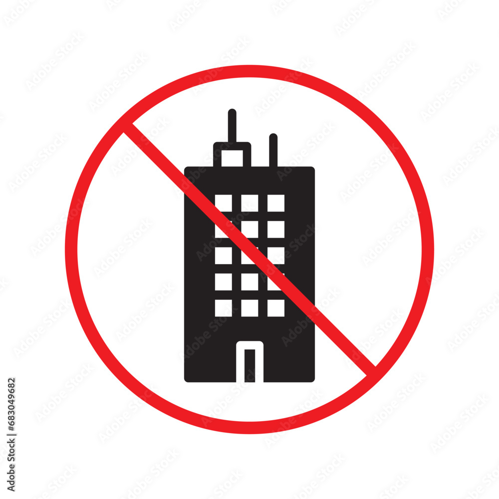Forbidden skyscraper vector icon. Warning, caution, attention, restriction, label, ban, danger. No building flat sign design pictogram symbol. No city building icon UX UI icon Forbidden skyscraper vector icon. Warning, caution, attention, restriction, label, ban, danger. No building flat sign design pictogram symbol. No city building icon UX UI icon