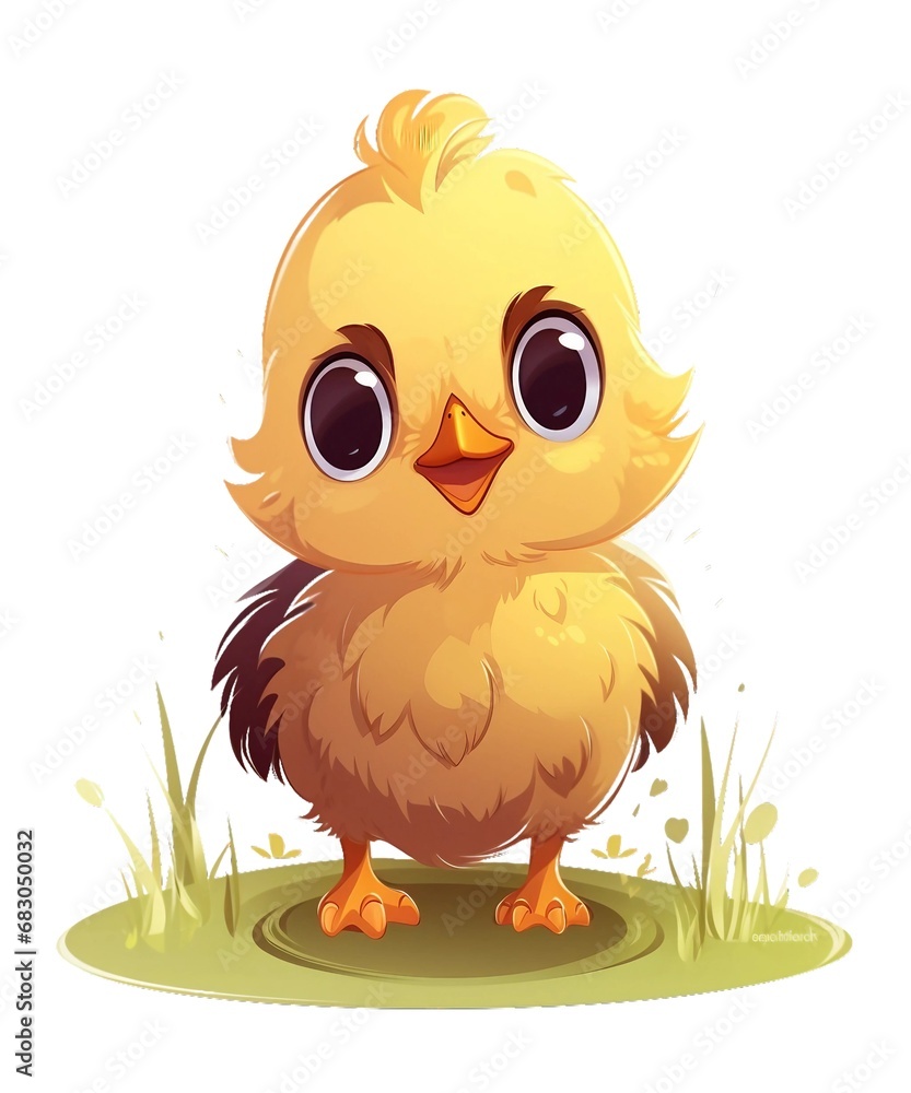 cute chick animation standing on the grass