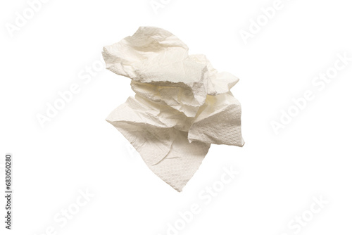 crumpled crumpled paper napkin. Isolate on white. PNG format available