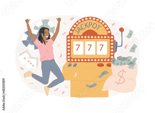 Slot machine isolated concept vector illustration. Online slot machine, casino game, big money winner, jackpot win, gambling addiction, download application, playing experience vector concept.